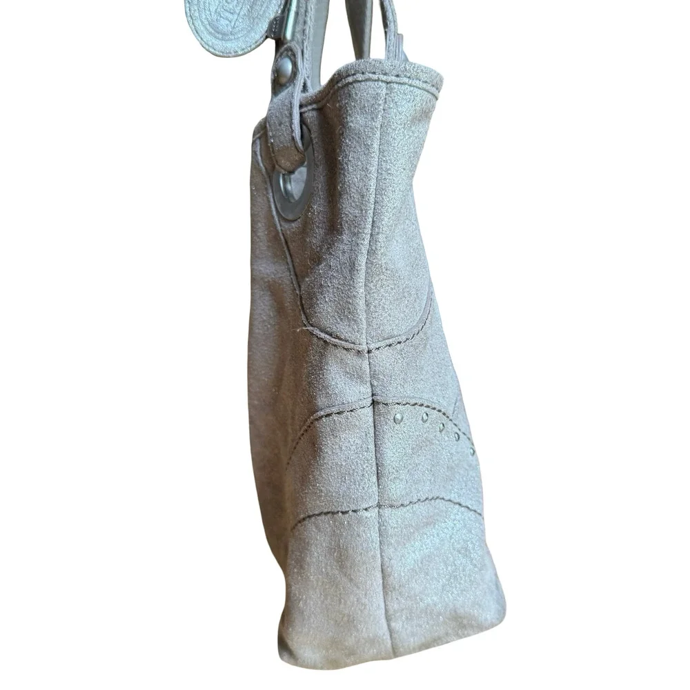 Fossil Metallic Suede Leather Double Handle Shoulder Bag Tote Purse 13x11x4